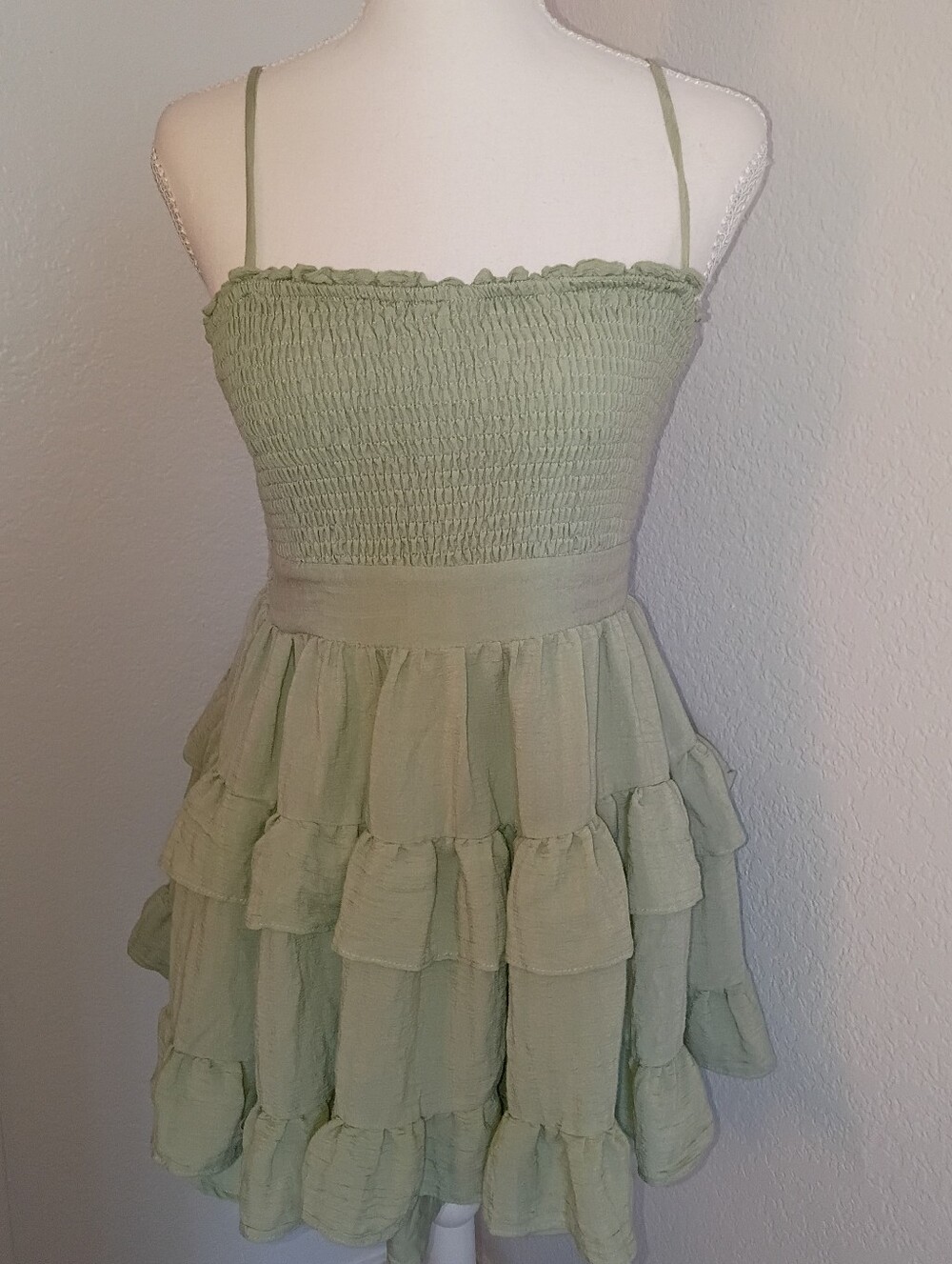 Sage Green Smocked Ruffle Dress Soft Girl Coastal Cowgirl Cottagecore Fairy